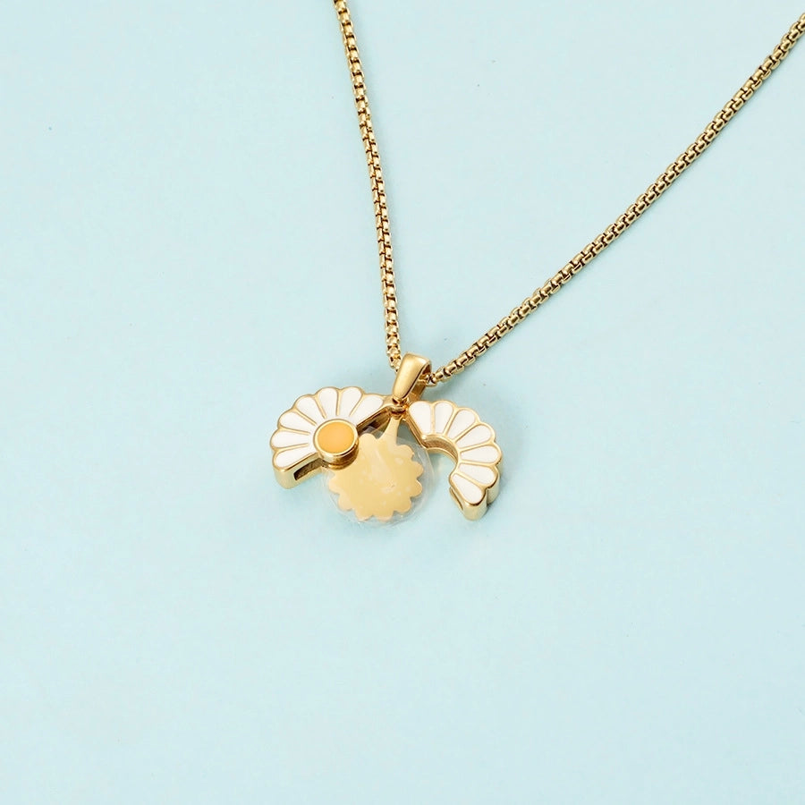 Jewelry Elegant Pastoral Daisy 304 Stainless Steel Plating Pendant Necklace