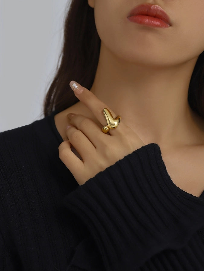 Jewelry Elegant Classical Vintage Style Geometric Water Droplets 316L Stainless Steel  Titanium Steel Wide Band Rings Open Rings