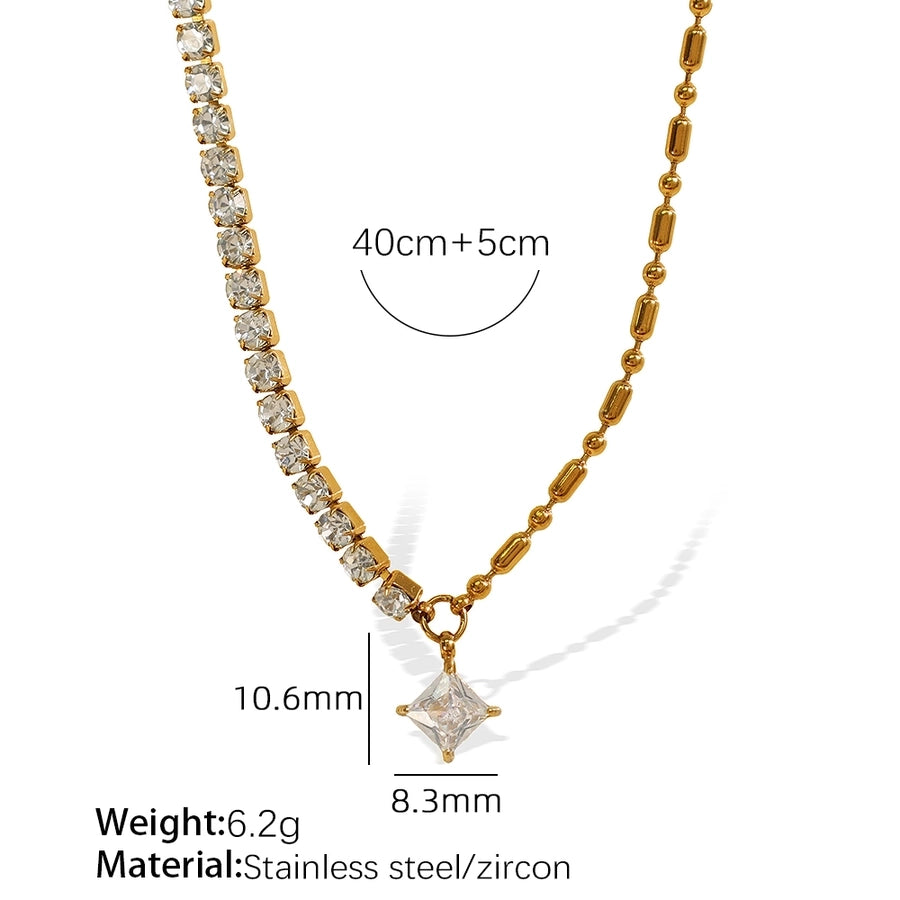 Jewelry Luxurious French Style Cool Style Asymmetrical 304 Stainless Steel Zircon 18K Gold Plated Polishing Plating Inlay Necklace