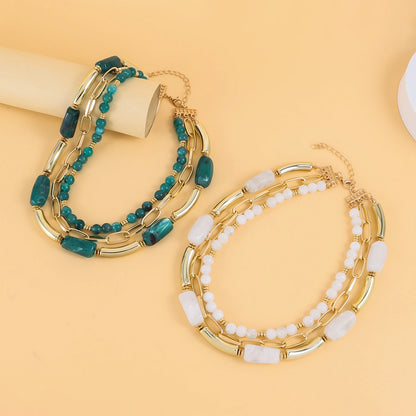 Retro Geometric Arylic Alloy Beaded Chain Paperclip Chain Layered Necklaces