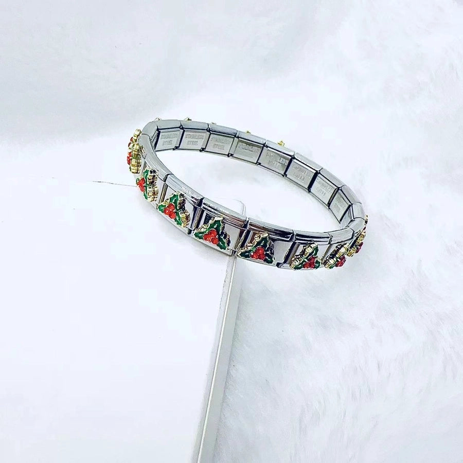 Simple Style Christmas Hat Santa Claus Christmas Socks 304 Stainless Steel Zircon Bracelets In Bulk Stainless Steel Bracelets