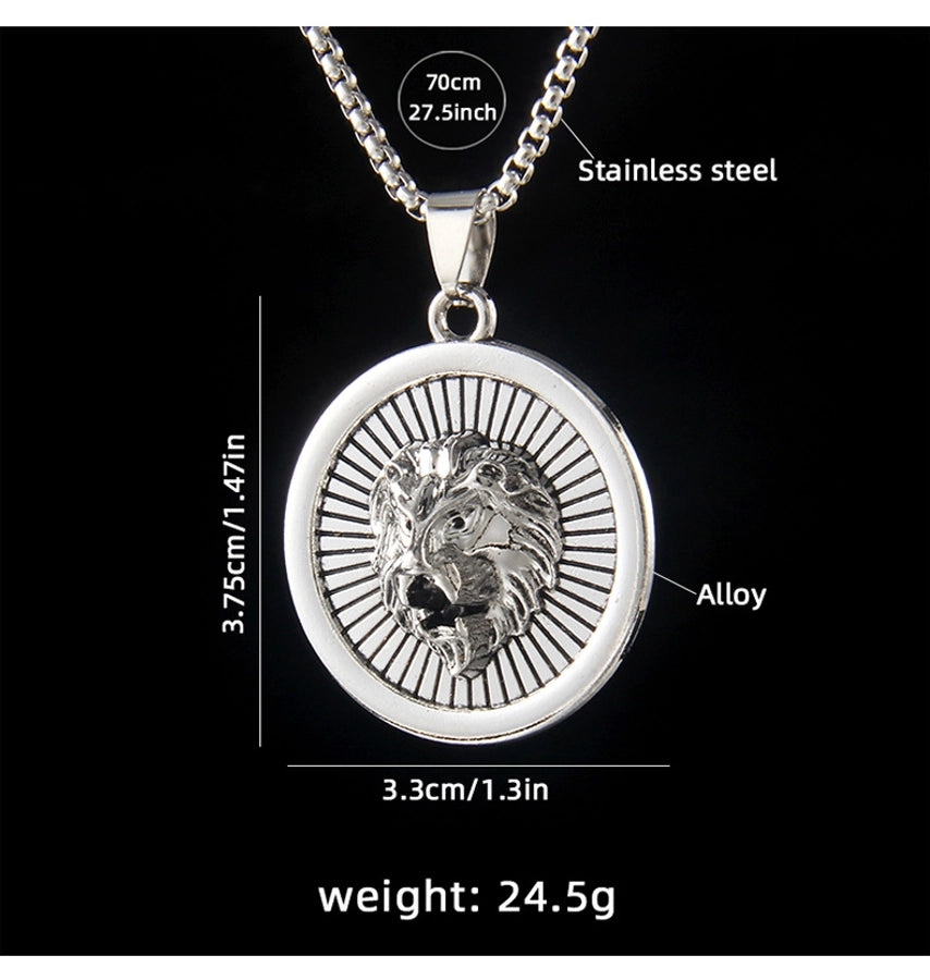 Hip-Hop Geometric Lion Wolf 201 Stainless Steel Alloy Inlay Rhinestones Unisex Pendant Necklace