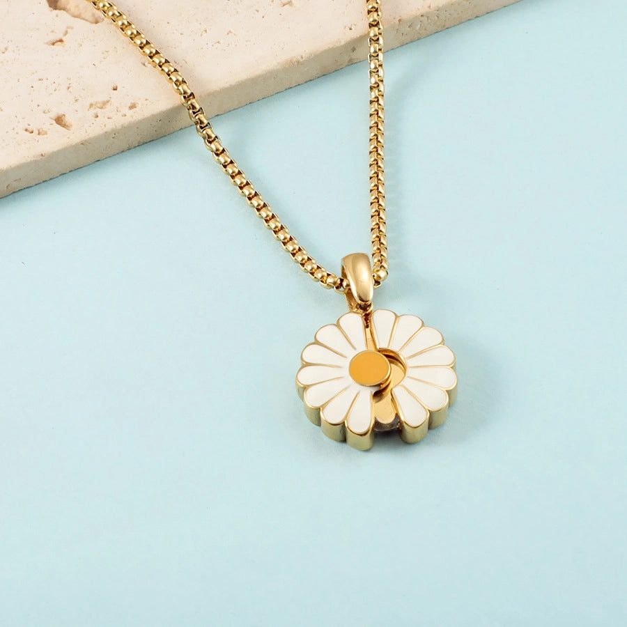 Jewelry Elegant Pastoral Daisy 304 Stainless Steel Plating Pendant Necklace