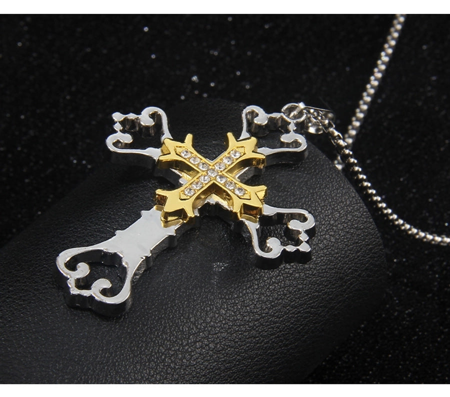 Hip-Hop Simple Style Cross 201 Stainless Steel Alloy Inlay Unisex Pendant Necklace
