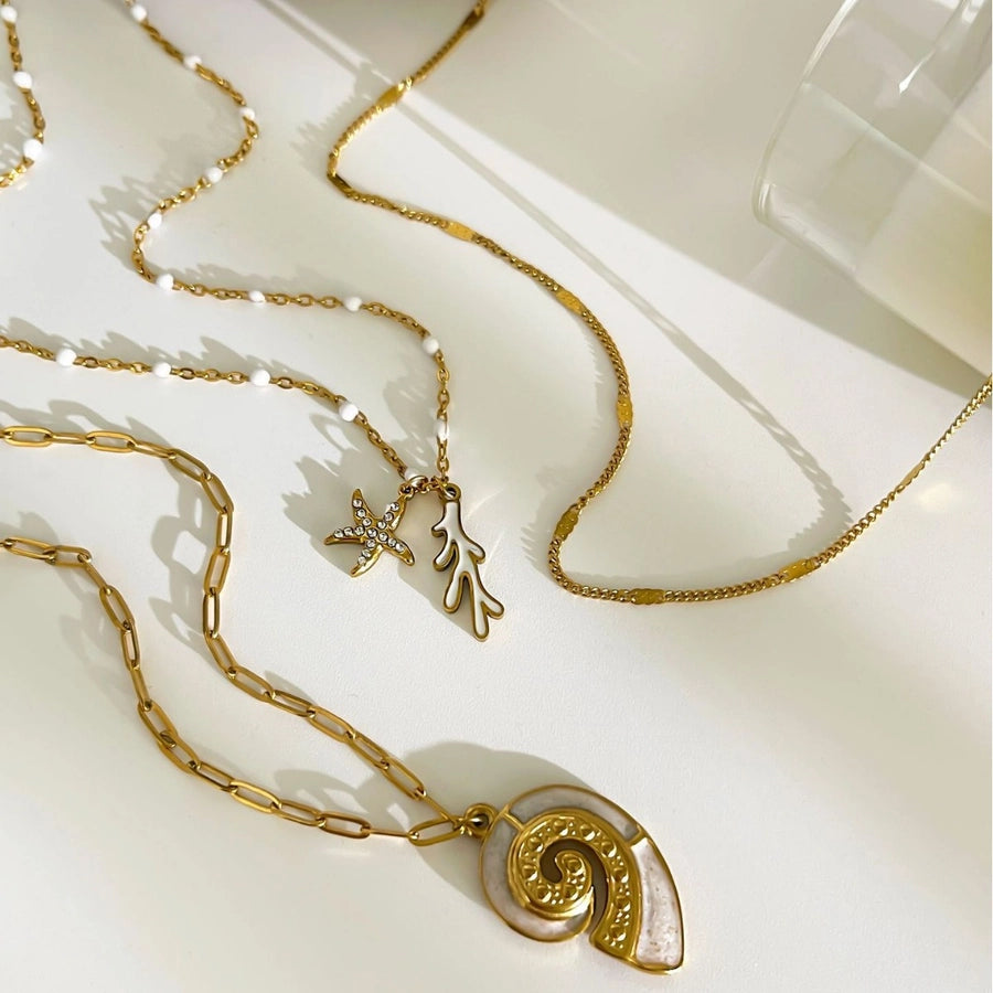 Jewelry Marine Style Beach Starfish Conch 316L Stainless Steel  18K Gold Plated Pendant Necklace