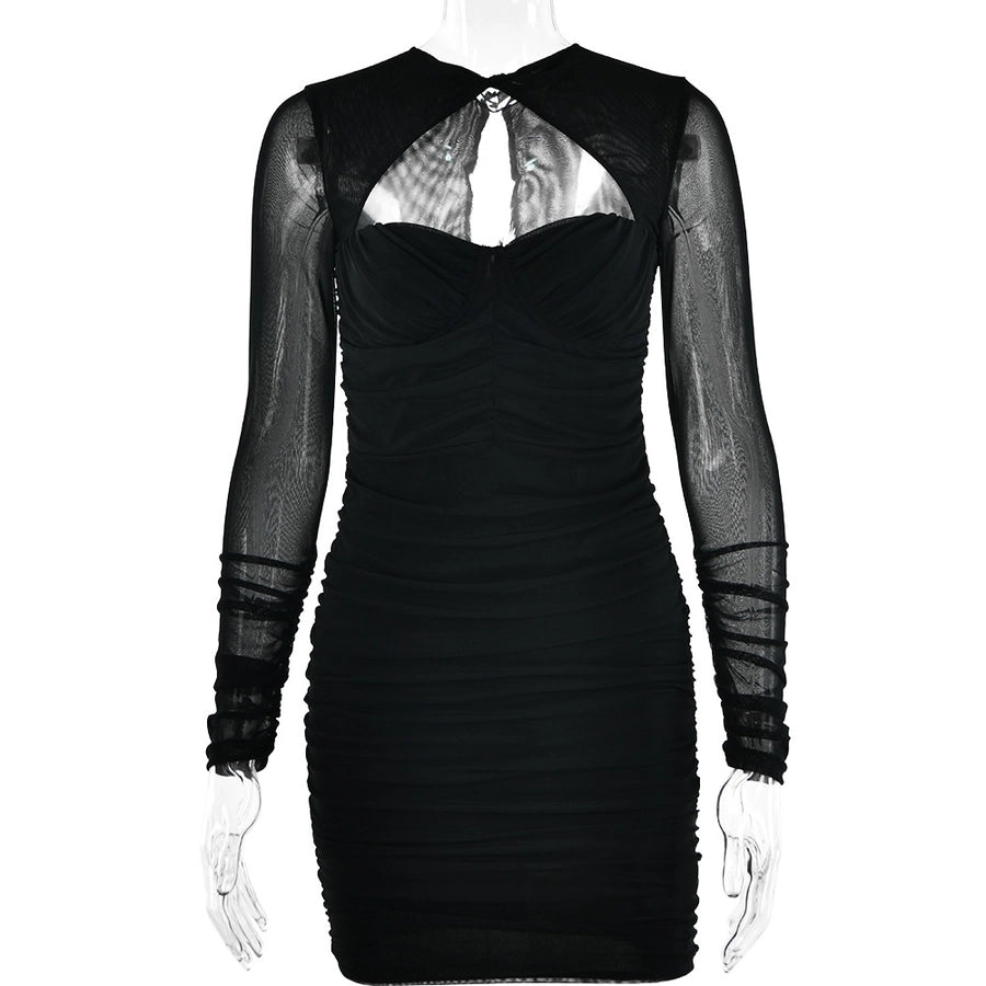 women's bodycon dress sexy long sleeve solid color short mini dress banquet
