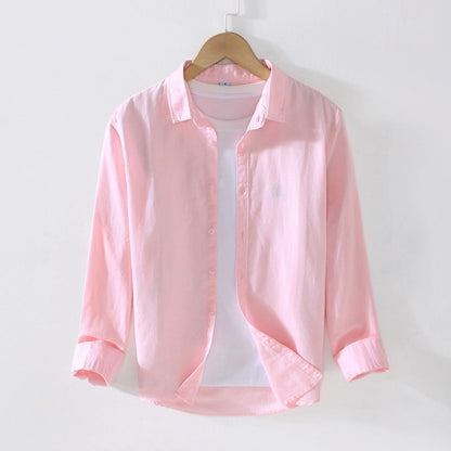 Men's Solid Color Casual Business Shirt Collar Long Sleeve Slim Men's Tops