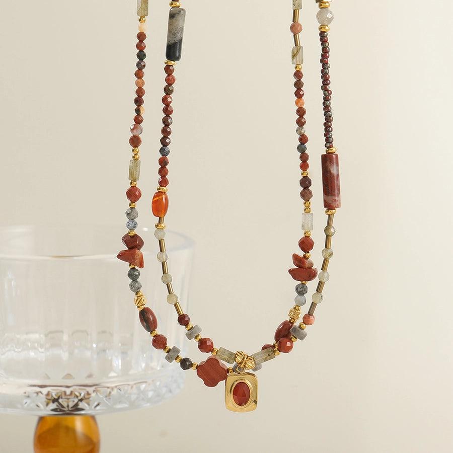 Casual Luxurious Irregular 304 Stainless Steel Czech Beads Red Jasper Beaded Chain Beaded Necklaces