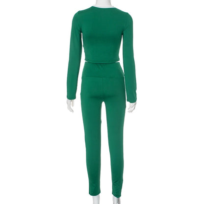 Gym Park Women's Casual Contrast Binding Polyester Pants Sets Pants Sets