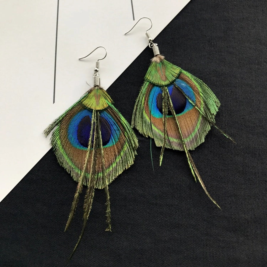 1 Pair Vintage Style Geometric Tassel Alloy Feather Drop Earrings