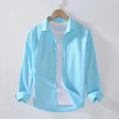Men's Solid Color Casual Business Shirt Collar Long Sleeve Slim Men's Tops