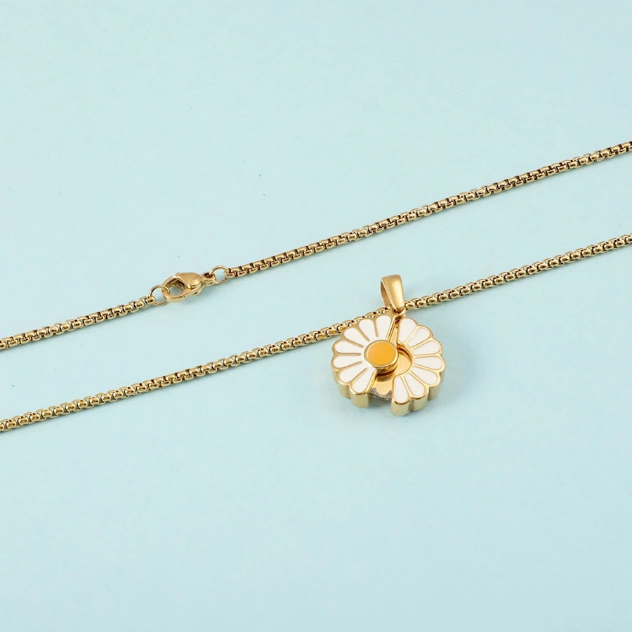 Jewelry Elegant Pastoral Daisy 304 Stainless Steel Plating Pendant Necklace