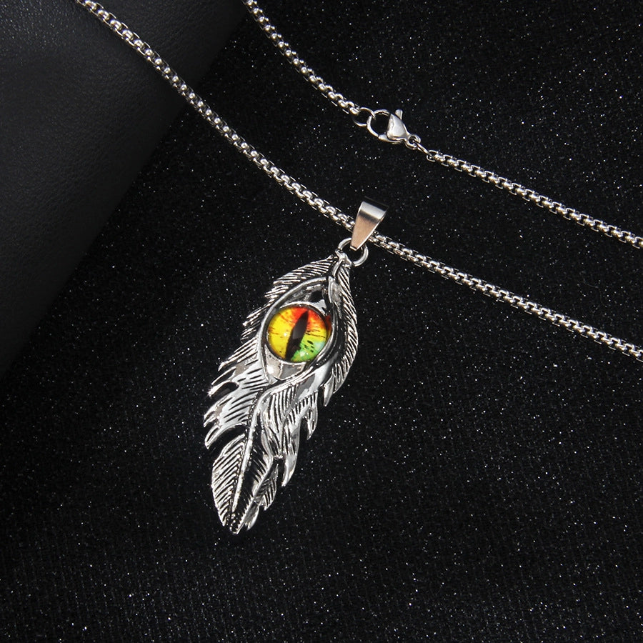 Hip-Hop Devil's Eye Feather 201 Stainless Steel Alloy Unisex Pendant Necklace