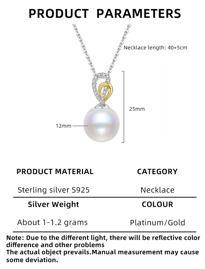 925 Sterling Silver Pearl Zircon cable chain Polishing Plating Geometric Pendant Necklace