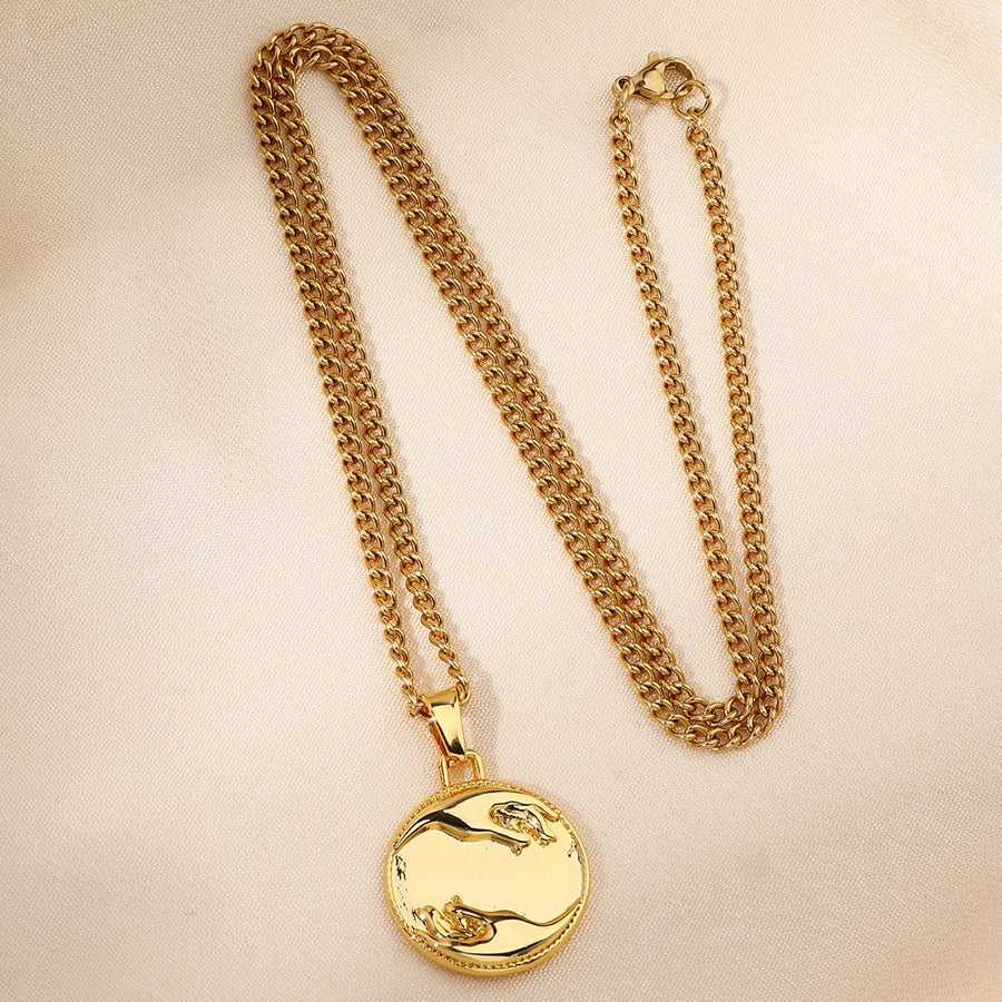 Jewelry Casual Round 304 Stainless Steel 18K Gold Plated Pendant Necklace