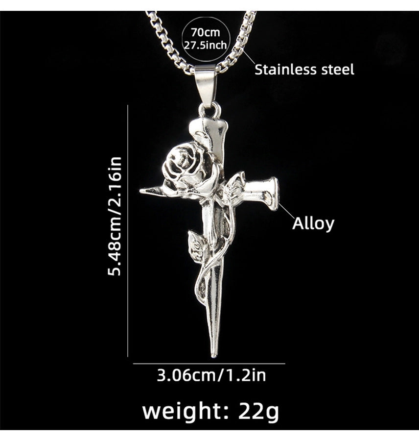 Hip-Hop Cross Rose Alloy Unisex Pendant Necklace