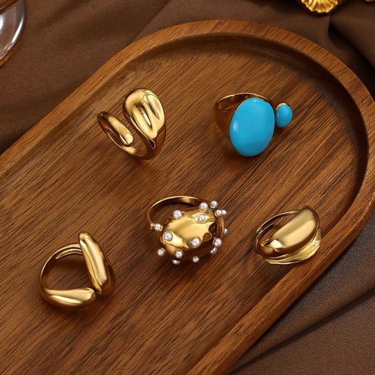 Jewelry Elegant Classical Vintage Style Geometric Water Droplets 316L Stainless Steel  Titanium Steel Wide Band Rings Open Rings