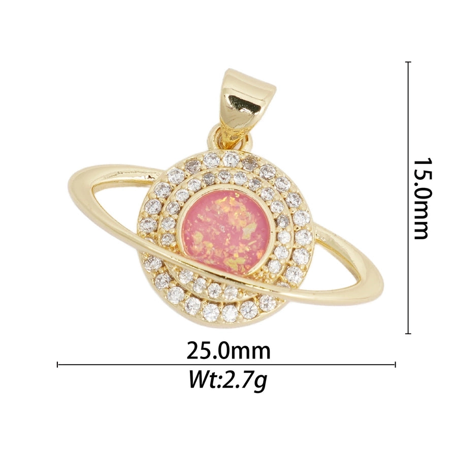 1 Piece Copper Zircon Hexagon Bear Planet Pendant