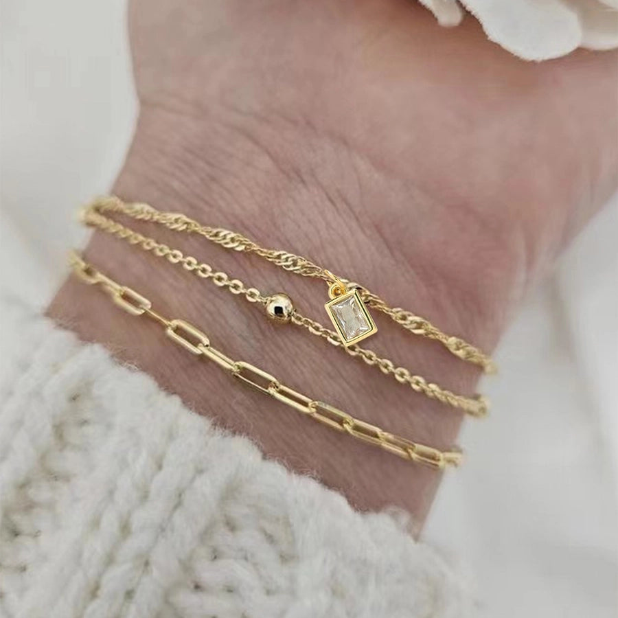 Copper Paperclip Chain snake chain figaro chain Inlay Solid Color Zircon Bracelets