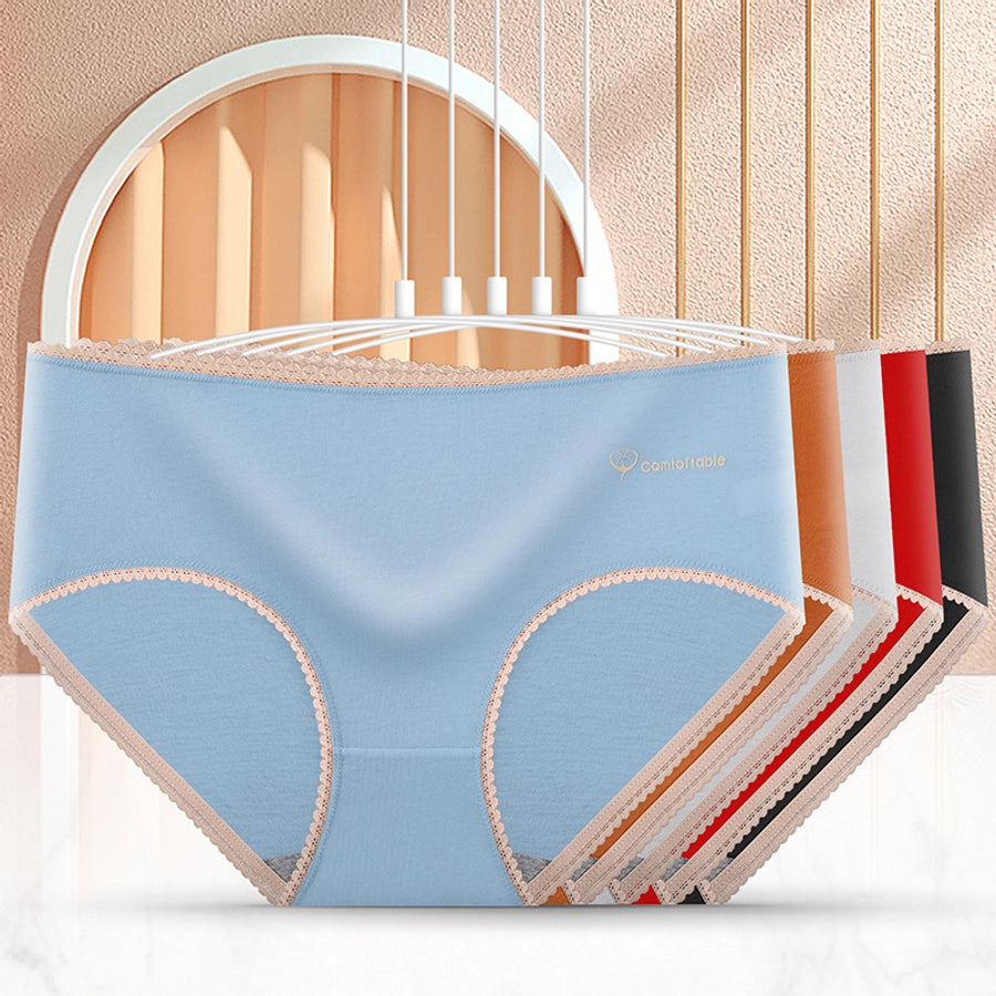 letter solid color breathable mid waist briefs panties
