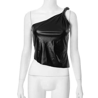 Women's Leather Jacket Tank Tops Backless Streetwear Solid Color