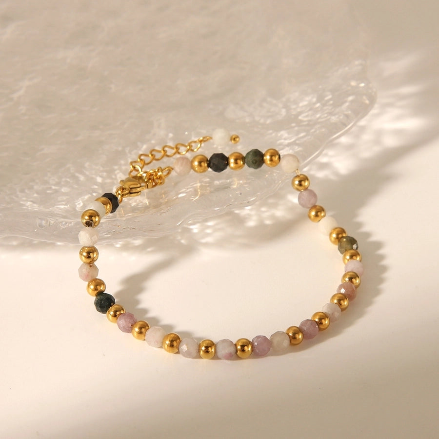 Chinoiserie Modern Style Korean Style Geometric 201 Stainless Steel natural stone Bracelets In Bulk Natural Stone Bracelet