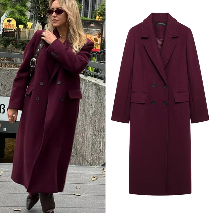 Women's Streetwear Solid Color Double Breasted Woolen Coat Woolen Coat