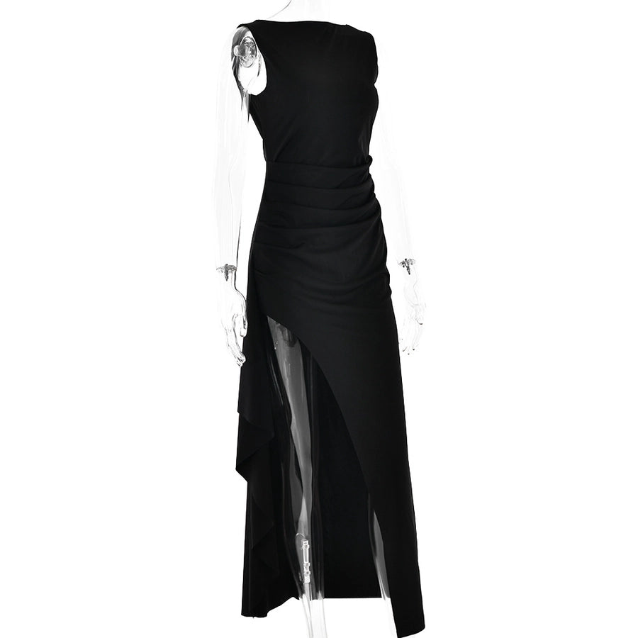 Women's Slit Dress Elegant Sexy Round Neck Backless Sleeveless Solid Color Maxi Long Dress Holiday Cocktail Party