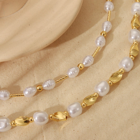 Jewelry Vintage Style Irregular Imitation Pearl Copper 18K Gold Plated Beaded Plating Necklace