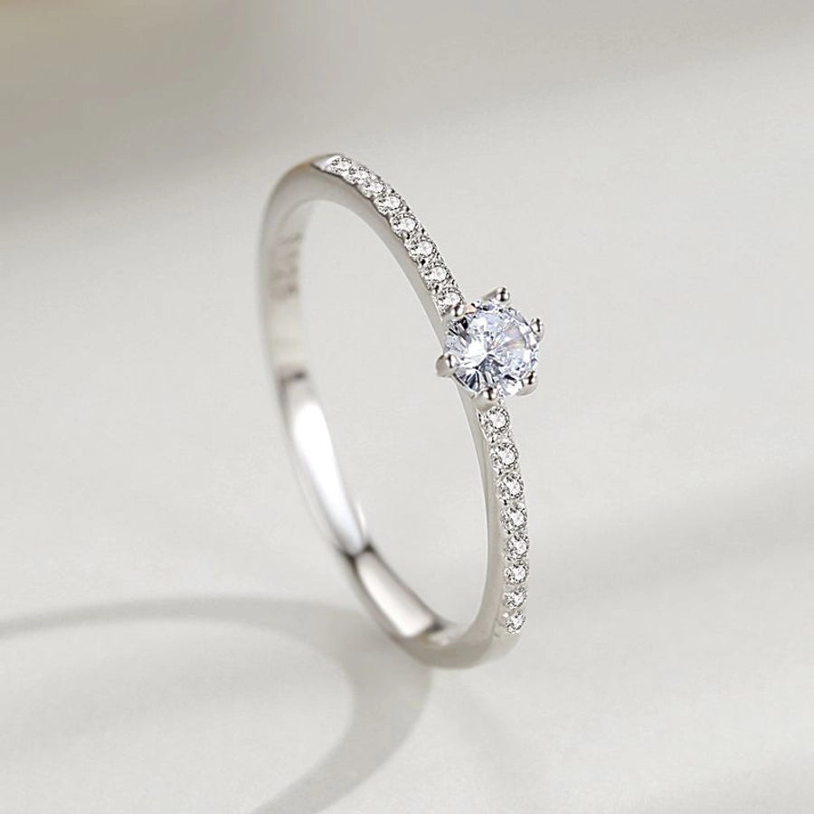 s925 Sterling Silver Ring Women's Korean Jewelry Simple Single Diamond Micro-inlaid Ring Small Fresh Closed Ring Live Explosions