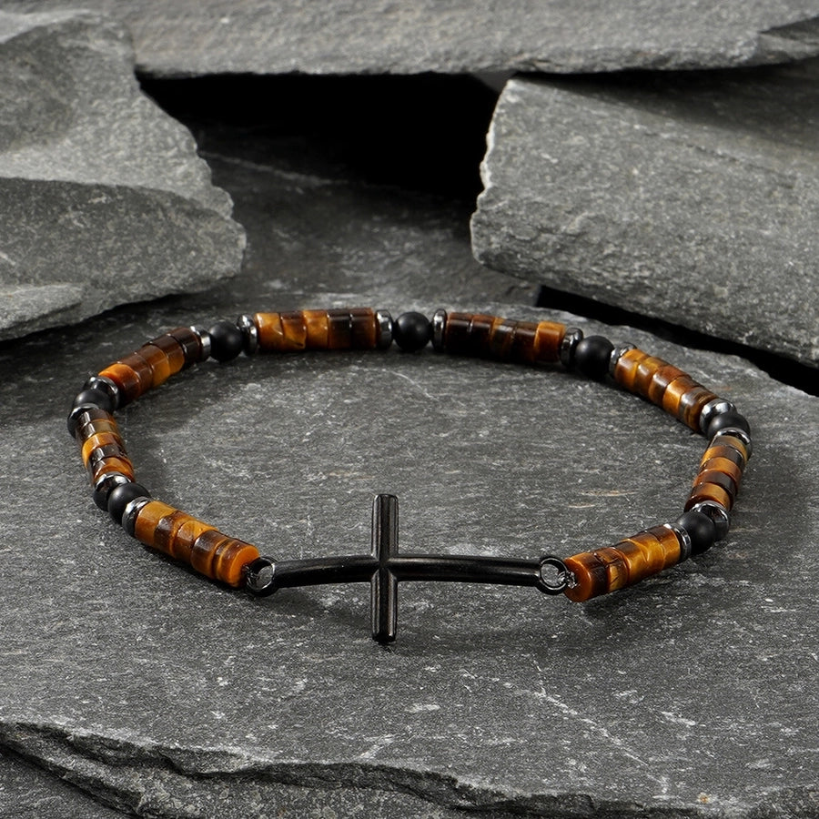Casual Cross Semi-precious stone Tiger Eye Iron Gall Stone  Bracelets In Bulk Natural Stone Bracelet