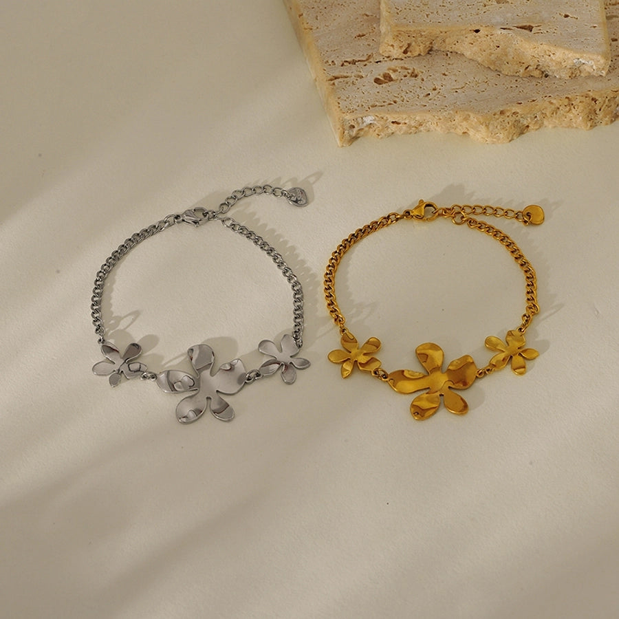 Elegant Luxurious Classic Style Flower 304 Stainless Steel Cuban Link Chain Curb Chain Bracelets In Bulk Stainless Steel Bracelets