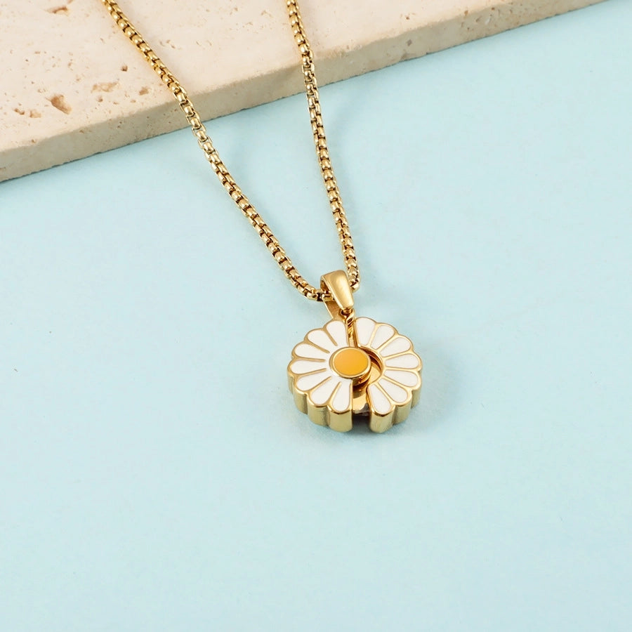 Jewelry Elegant Pastoral Daisy 304 Stainless Steel Plating Pendant Necklace