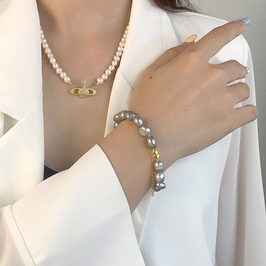 925 Sterling Silver Freshwater Pearl Beaded Chain Bracelets Casual Classic Style