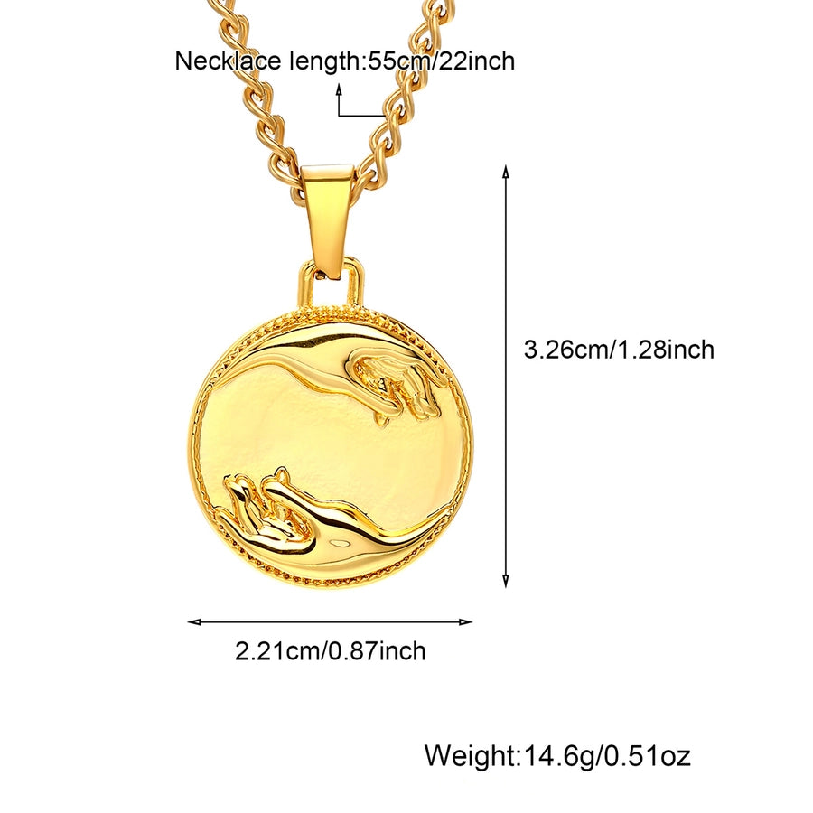 Casual Round 304 Stainless Steel 18K Gold Plated Men's Pendant Necklace