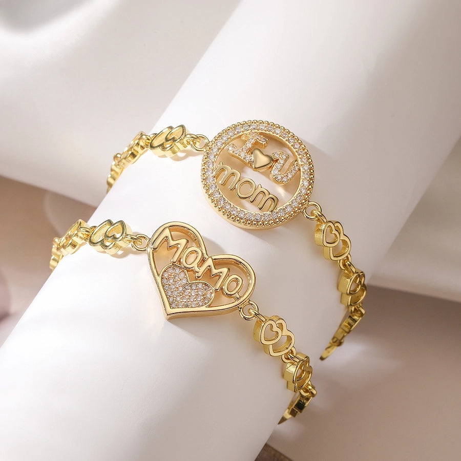 Jewelry Simple Style Commute Letter Heart Shape Copper Zircon Plating Inlay Bracelets