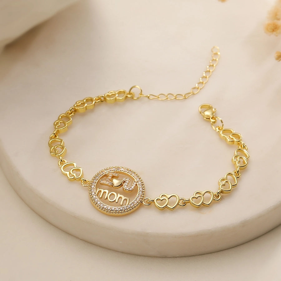 Jewelry Simple Style Commute Letter Heart Shape Copper Zircon Plating Inlay Bracelets