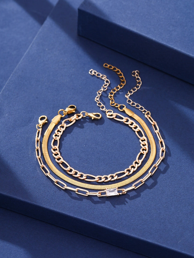 Copper Paperclip Chain snake chain figaro chain Inlay Solid Color Zircon Bracelets