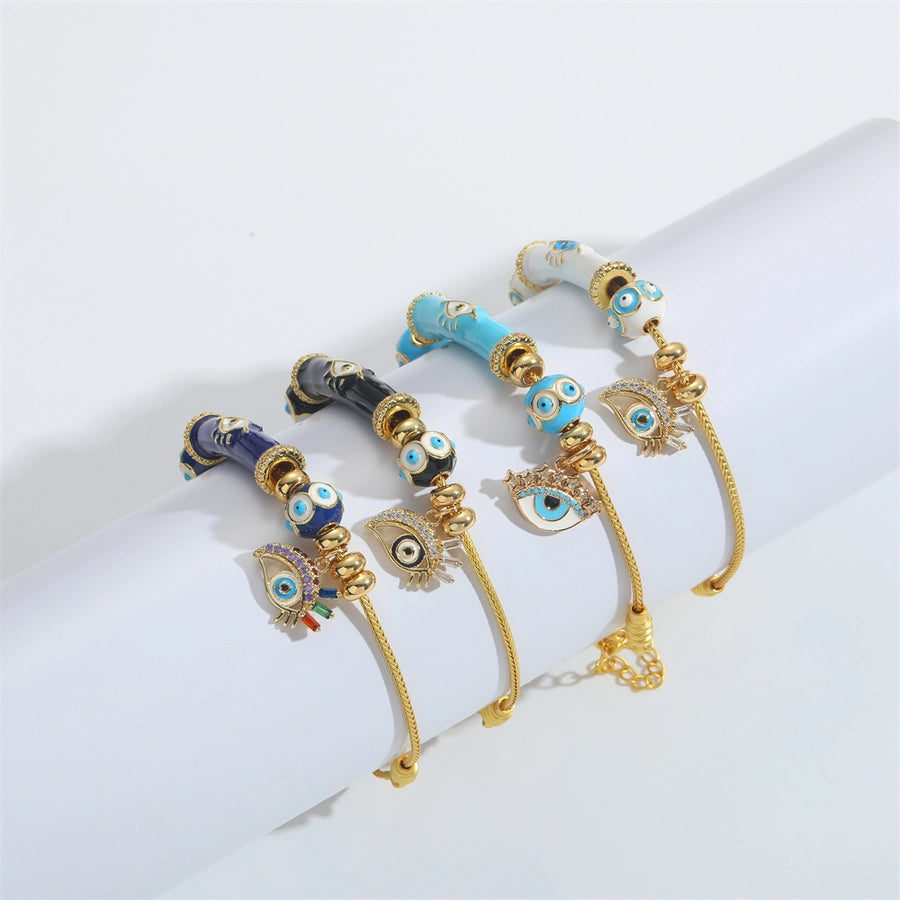 Jewelry Elegant Simple Style Commute Devil's Eye Copper Zircon 14K Gold Plated Bracelets