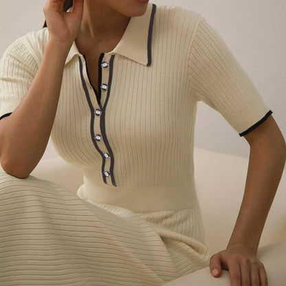 Women's Sheath Dress Elegant Turndown Short Sleeve Stripe Midi Dress Daily