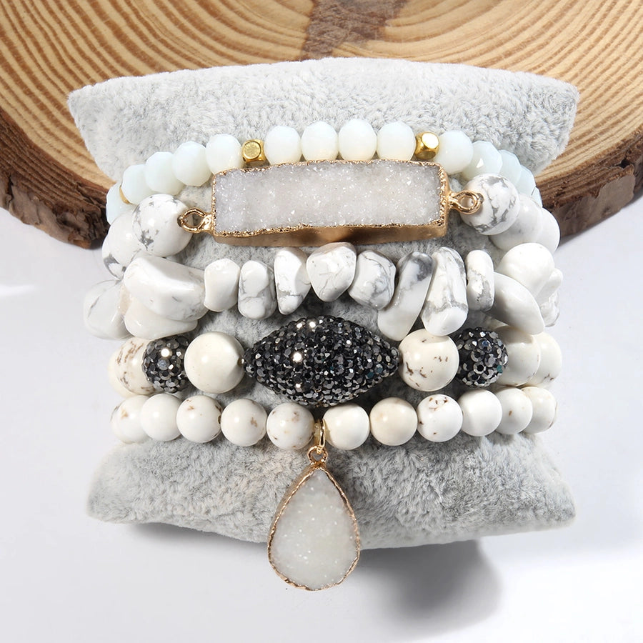 Vintage Style Bohemian Geometric natural stone Glass Beaded Chain Bracelets In Bulk Natural Stone Bracelet