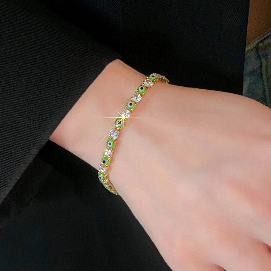 Jewelry Simple Style Classic Style Geometric Eye Copper Glass Zircon 18K Gold Plated Inlay Bracelets