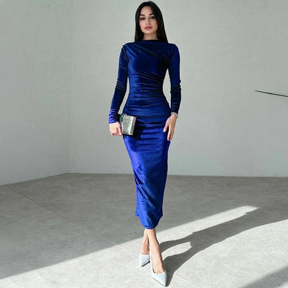 Women's Sheath Dress Casual Boat Neck Long Sleeve Solid Color Maxi Long Dress Daily