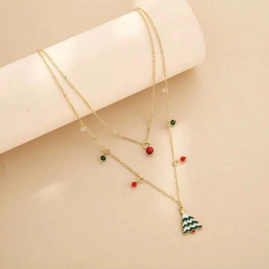 Jewelry Cute Christmas Tree Bell 316 Stainless Steel  Copper Enamel Double Layer Necklaces