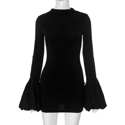 Women's Hip skirt Streetwear Round Neck Popover Long Sleeve Solid Color Above Knee Holiday Travel