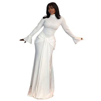 Women's Sheath Dress Streetwear Turtleneck Ribbon Long Sleeve Solid Color Maxi Long Dress Holiday