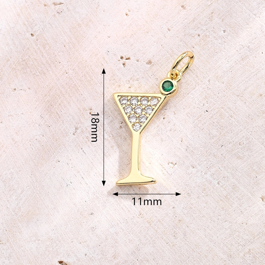 1 Pc/Package 14x7mm 18x11mm 21x9mm Hole 3~3.9mm Copper Zircon 18K Gold Plated Wine Glass Wine Bottle Polished Pendant Jewelry Accessories