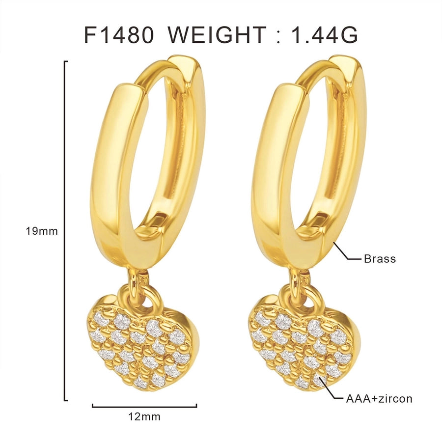 1 Pair Sweet Heart Shape Inlay Brass Zircon Drop Earrings