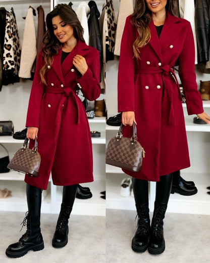 Women's Vacation Simple Style Solid Color Double Breasted Woolen Coat