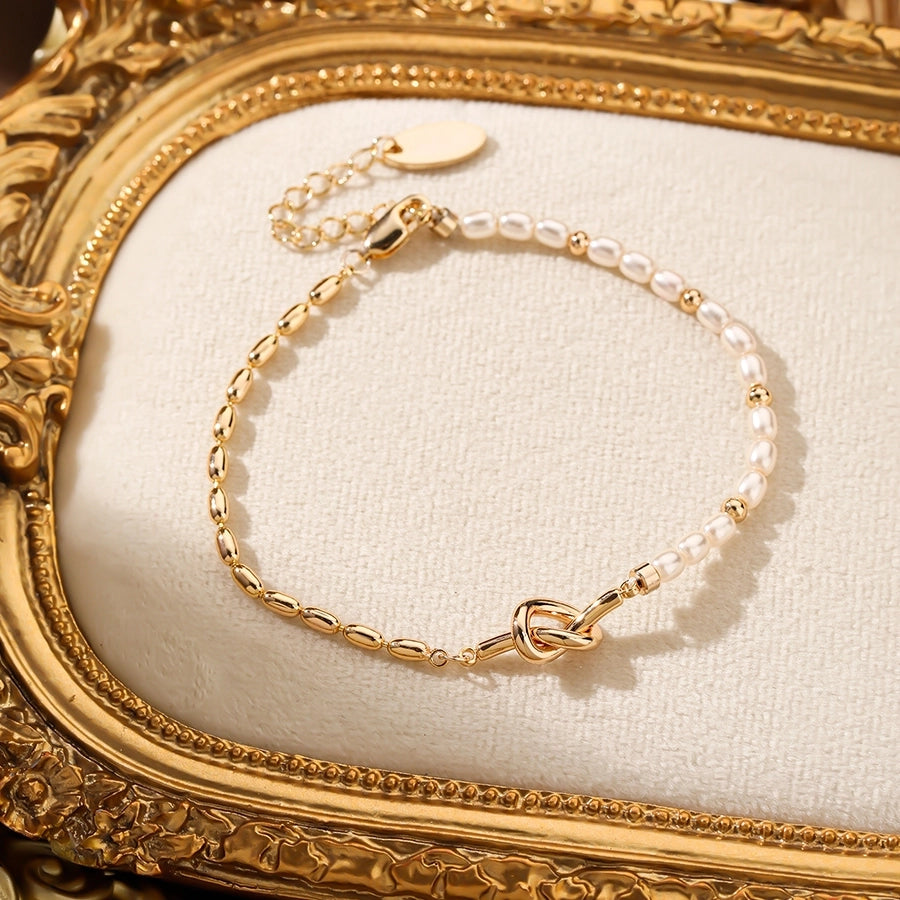 Glass Copper ball chain 16K Gold Plated Beaded Pearl Plating Knot Bracelets